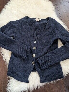 Sundance Extra Fine Merino Wool Navy Button-Up Cardigan Sweater XS
